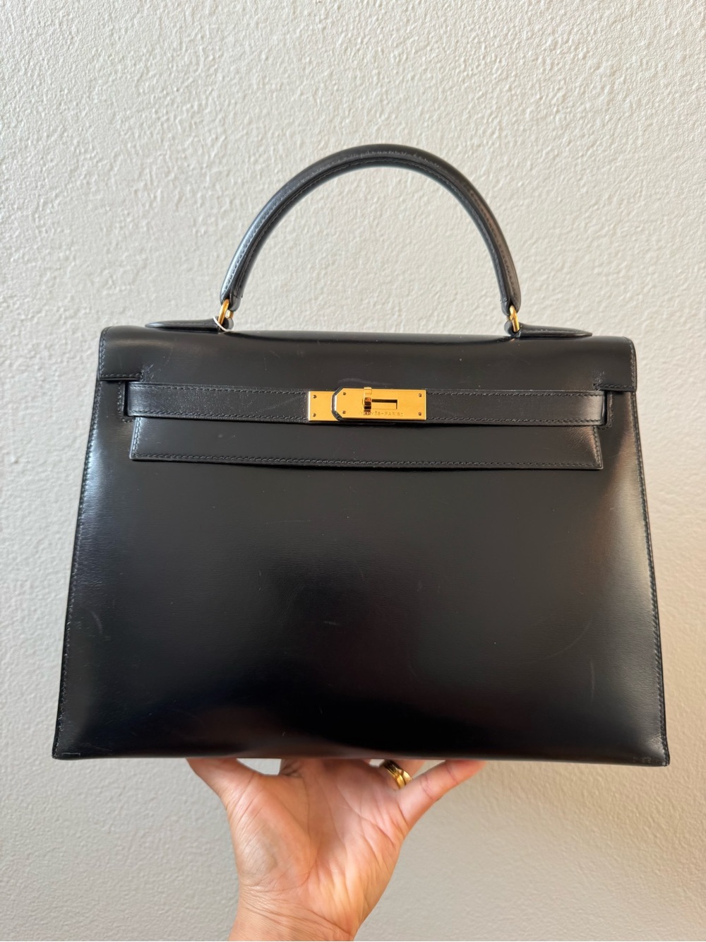 Hermes Black Leather Top-Handle Satchel with Gold Hardware 1989